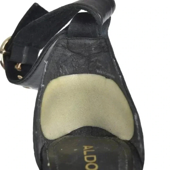 Aldo  Suede Ankle Strap Block Heel Black Strappy Sandal Open Toe Size 7.5 - Picture 11 of 11